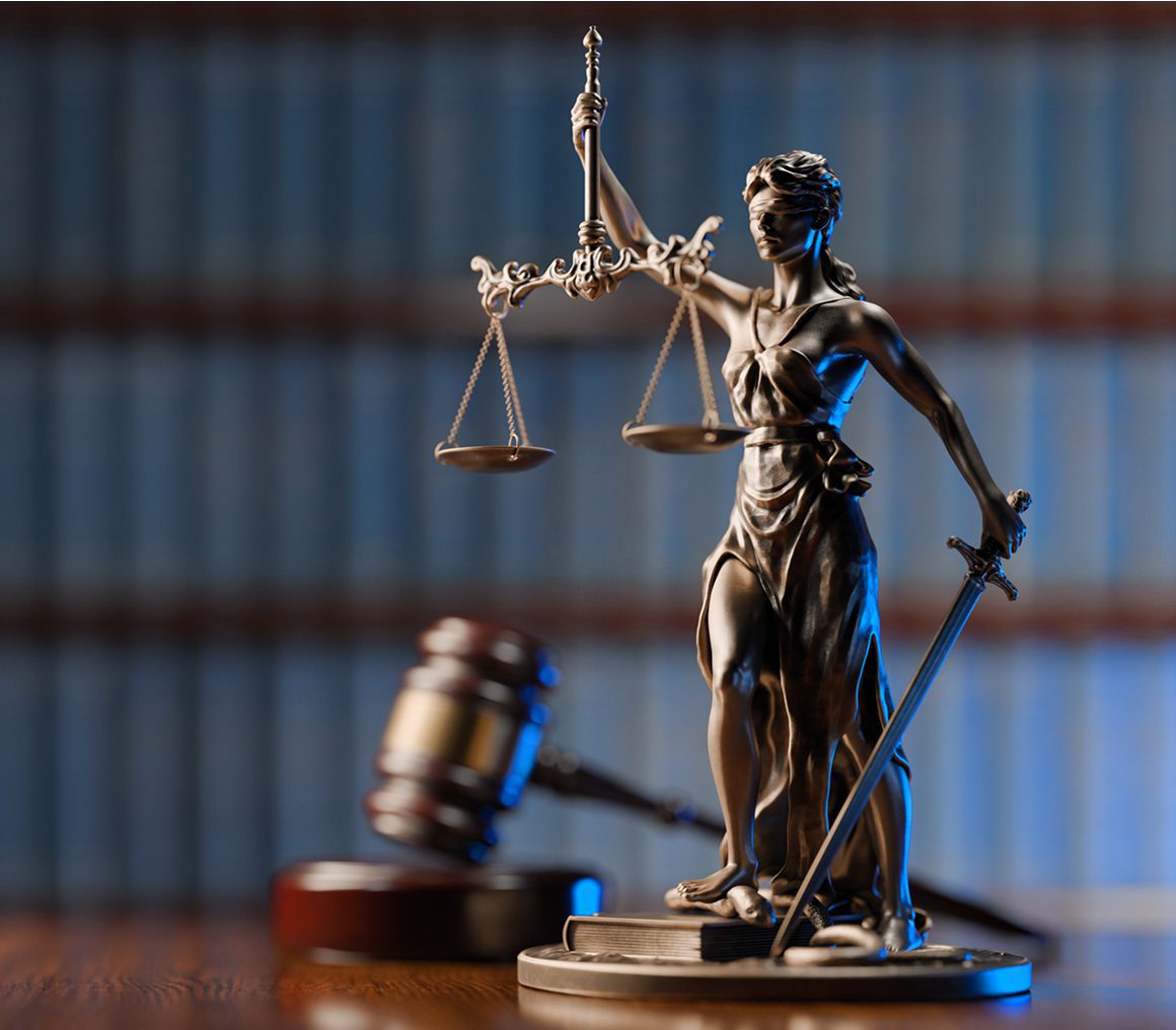 Lady Justice statue with scales and sword