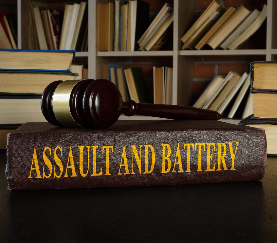 Law library scene with legal text